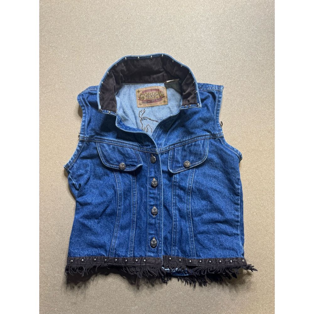 Gordon James Vest Women Blue Denim Western Cowboy Rodeo Embroidered vtg Sz S